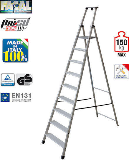 Facal Piu' Su Maxi Ladder Aluminum with 8+1 Steps 265cm