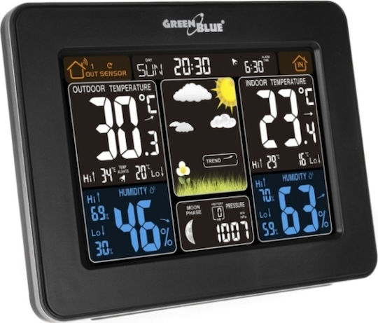 Green Blue GB523 Wireless Digital Weather Station Tabletop Black
