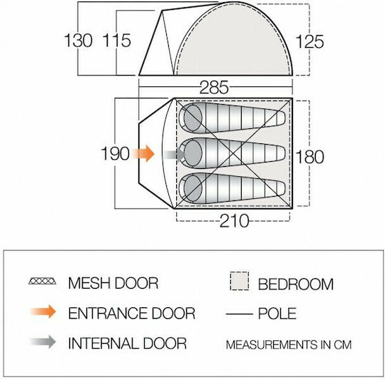 Vango Soul 300 Cort Camping Tunel Verde 4 Sezoane pentru 3 Persoane 280x190x120cm