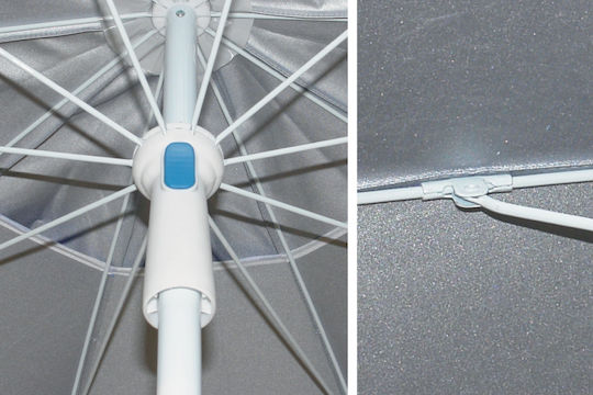 Solart Folding Beach Umbrella Diameter 2m with UV Protection and Air Duct Silver Blue