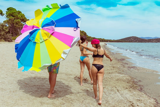 Solart Folding Beach Umbrella Diameter 2m with UV Protection and Air Vent Multicolor