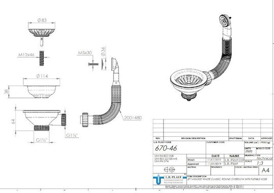 L.B. Plast Stainless Steel Valve Sink with Overflow Bronze