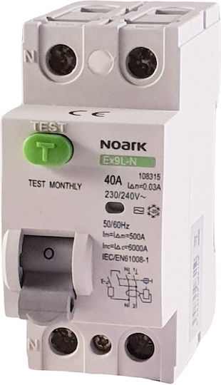 Noark Ex9L-N Ρελέ Ράγας Διαρροής 40A Διπολικό