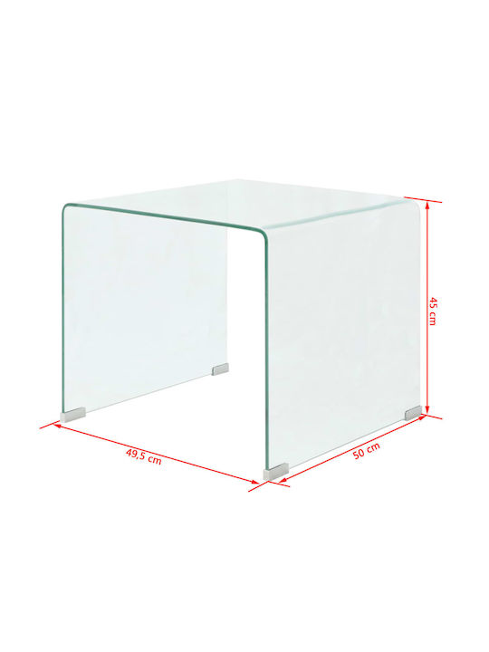 Square Side Glass Transparent Coffee Table W49.5xL50xH45cm