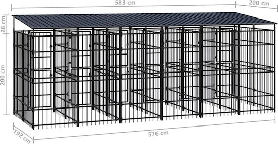 vidaXL Metallisches Hundepark 583x200x228cm Schwarz