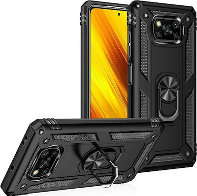 Shockproof Armor Kickstand Plastic Back Cover Durable Black (Poco X3 NFC / X3 Pro)