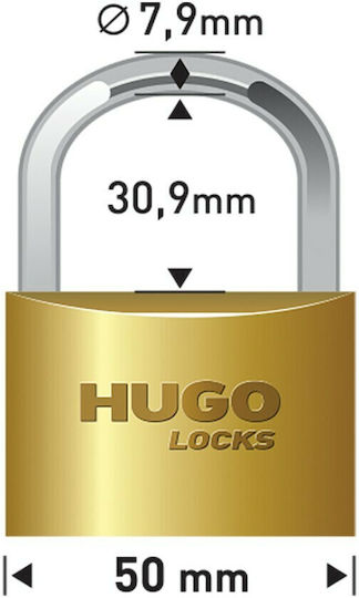 Hugo Locks BR50 Steel Padlock Brass with Key 50mm 4pcs