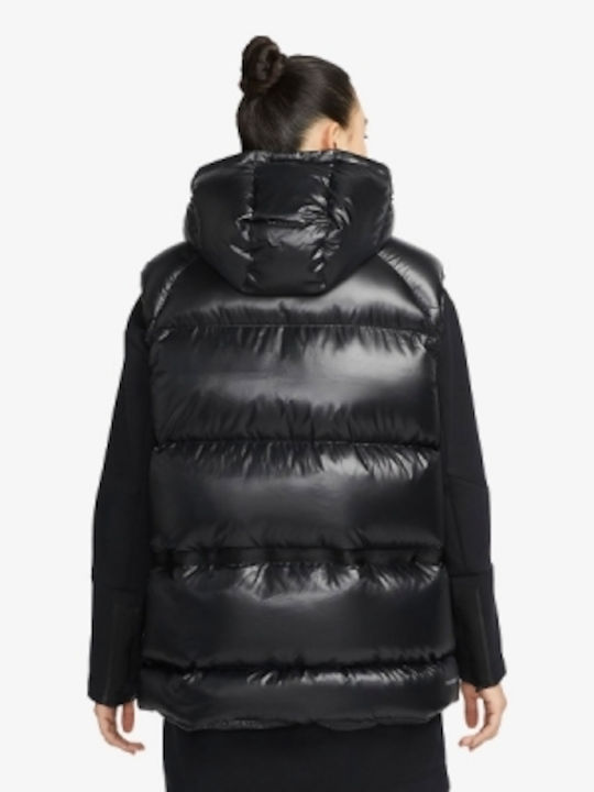 Nike Women's Short Puffer Jacket for Winter with Hood Black