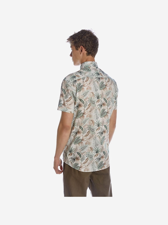 Brokers Jeans Men's Shirt Short Sleeve Floral Beige