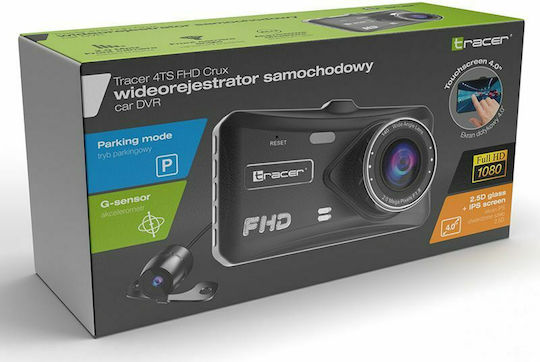 Tracer 4TS FHD CRUX 1080P Windshield Car DVR Set with Rear Camera, 4" Display with Suction Cup