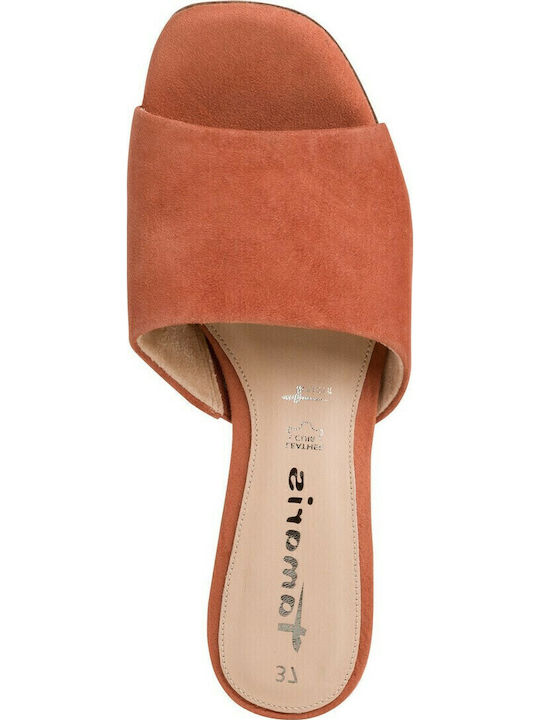 Leder Mules mit Chunky Niedrig Absatz in Tabac Braun Farbe