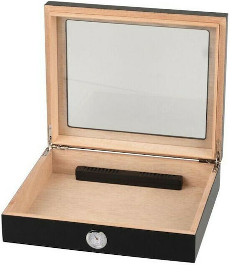 Cigar Humidifier Wood Showcase for 25 Cigars with Hygrometer 26x22x7cm
