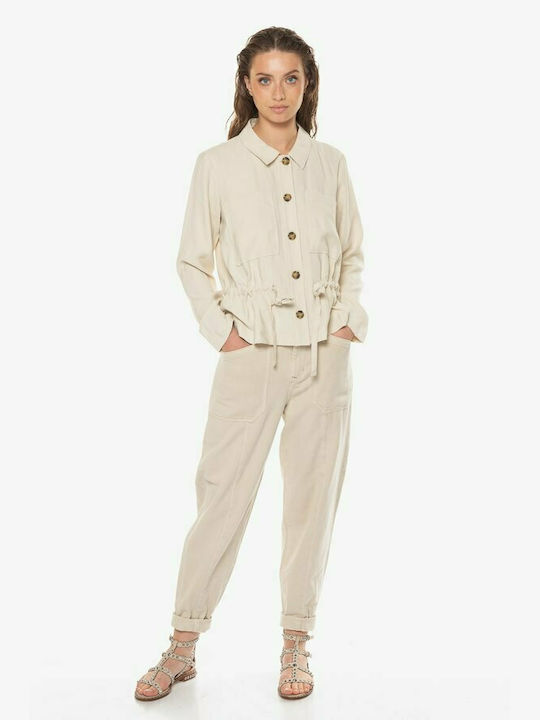 Tom Tailor Women's Short Gabardine with Buttons Beige