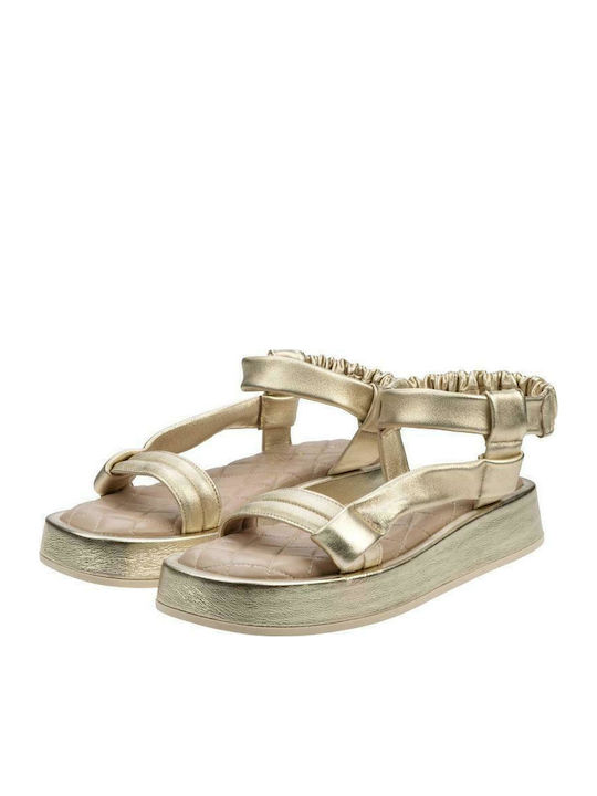 Leather Women's Flat Sandals Flatforms in Gold Color