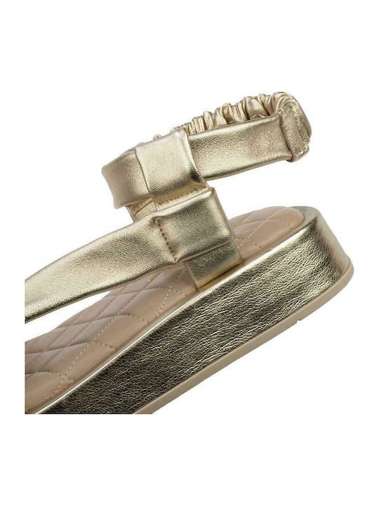Leather Women's Flat Sandals Flatforms in Gold Color