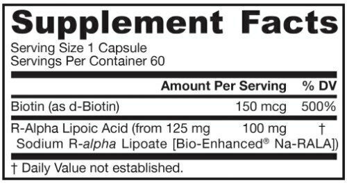 Jarrow Formulas R-Alpha Липоева Киселина 100mg Специална Хранителна Добавка 60 Растителни Капсули
