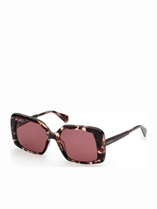 Max & Co Women's Sunglasses with Brown Tartaruga Plastic Frame and Red Lens MO0031 55S