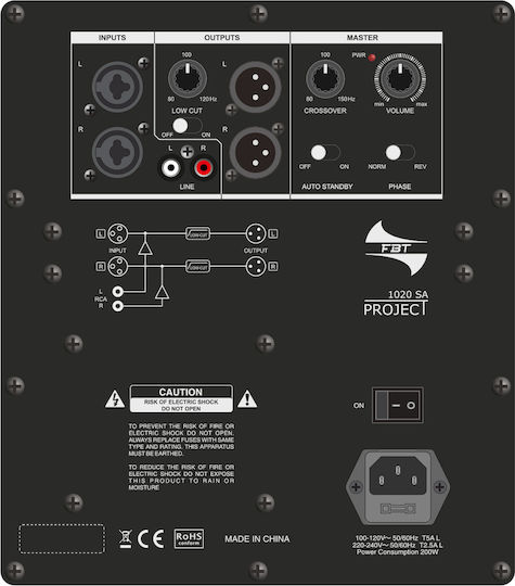 FBT PROJECT SUB 1020SA Aktiv Subwoofer mit Lautsprecher 10" 150W Schwarz