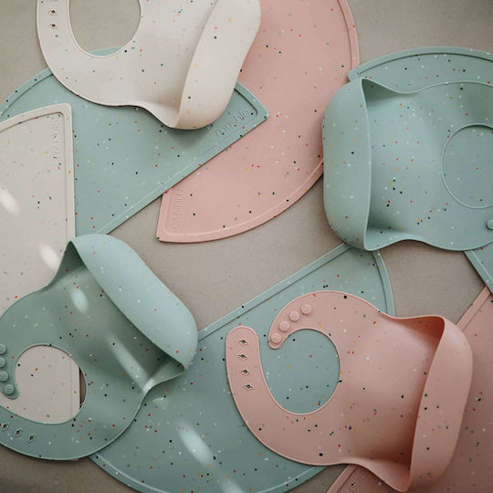 Mushie Confetti Waterproof Bib Silicone with Button & Pocket Powder Pink