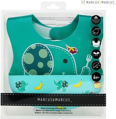 Marcus & Marcus Wide Me Elephant Waterproof Bib Silicone with Hoop & Loop Fastener & Pocket Green