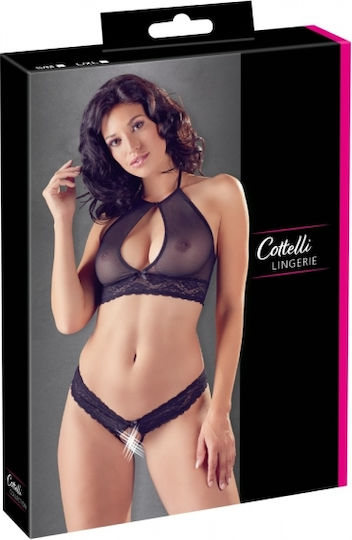 Cottelli Collection Sexy Sheer Crotchless Seturi de lenjerie sexy Black 22136481111