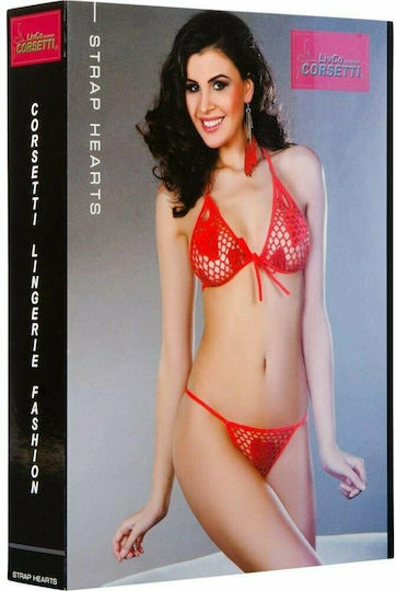 Livia Corsetti Strap Hearts Set Sexy Σετ Εσωρούχων Διχτυωτό Red