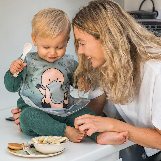 Babyono Αδιάβροχη Ποδιά Πλαστική με Αυτοκόλλητο Ροζ για 24 m+
