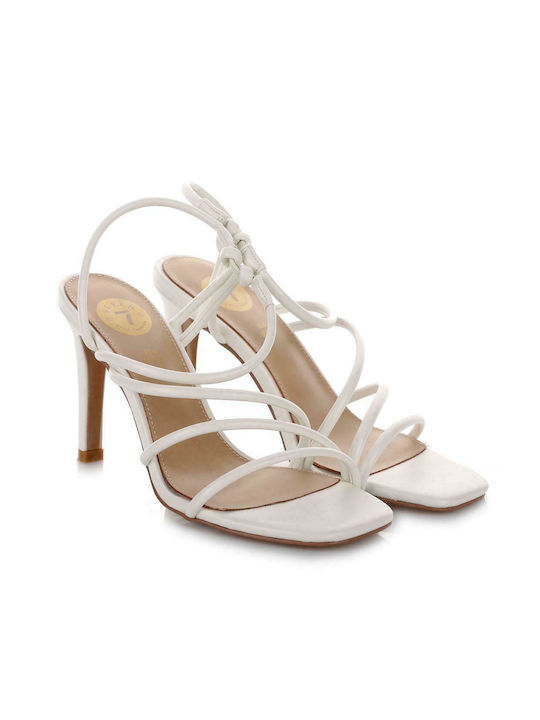 Seven Women's Sandals Victoria White with Thin High Heel