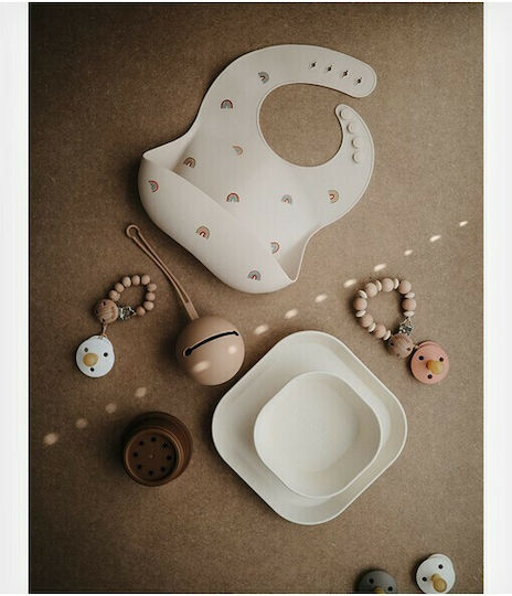 Mushie Light Shell Waterproof Bib Silicone with Button & Pocket White