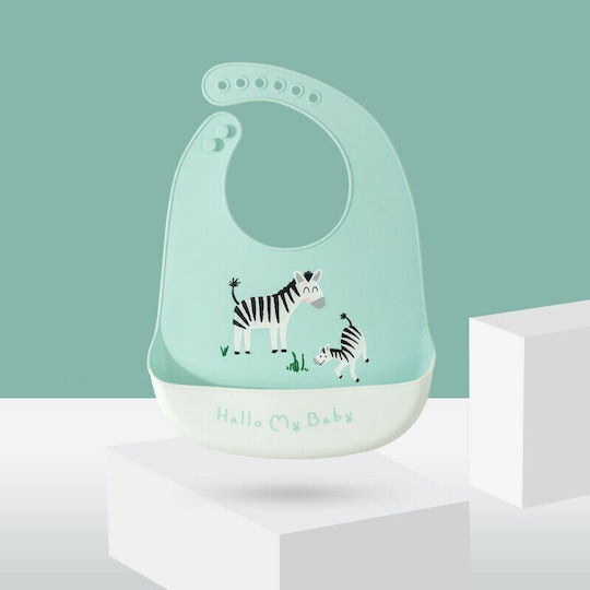 Fiko Zebra Waterproof Bib Silicone with Button & Pocket Light Blue for 6 m+