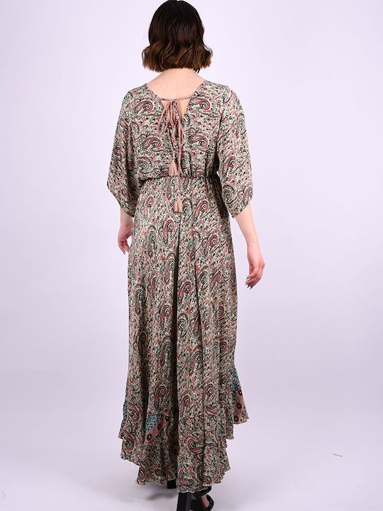 Long dress with gathers and open back khaki Khaki