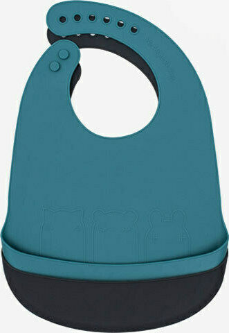 We Might Be Tiny Catchie Waterproof Bib Silicone with Button & Pocket Blue Dusk-Charcoal 2pcs