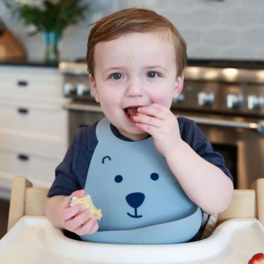 Make my Day Bear Waterproof Bib Silicone with Button & Pocket Light Blue for 6 m+
