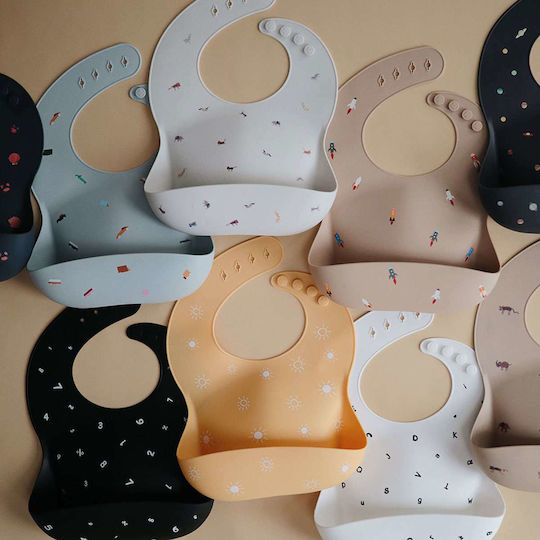 Mushie Shells Smoke Waterproof Silicone Baby Bib with Button with Pocket