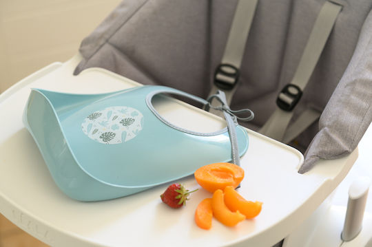 Beaba Jungle Wasserdicht Lätzchen Kunststoff mit Spitzenband & Tasche Petrol Blau