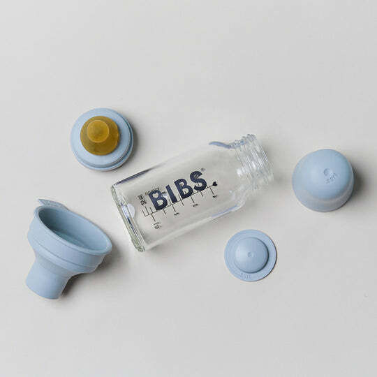 Bibs Glas Babyflasche Kit Gegen Koliken mit Gummi Saugflasche für 0+ Monate Blau Rouge 110ml