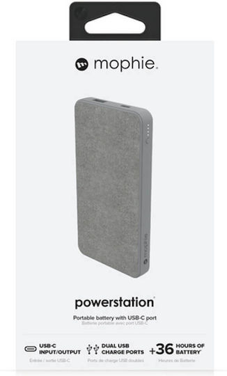 Mophie Powerstation Fabric 10000mAh with USB-A and USB-C Output Ports Grey