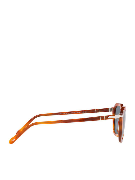 Persol Unisex Sunglasses with Brown Tartaruga Horn-Rimmed Frame and Blue Lenses PO3292S 96/56