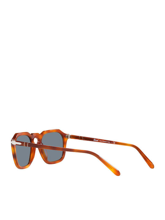 Persol Unisex Sunglasses with Brown Tartaruga Horn-Rimmed Frame and Blue Lenses PO3292S 96/56