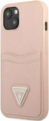 Guess Saffiano Double Card Synthetic Leather Back Cover with Credit Card Holder Pink (iPhone 13 mini)