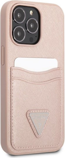 Guess Saffiano Double Card Umschlag Rückseite Synthetisches Leder mit Kartenhalter Rosa (iPhone 13 Pro)