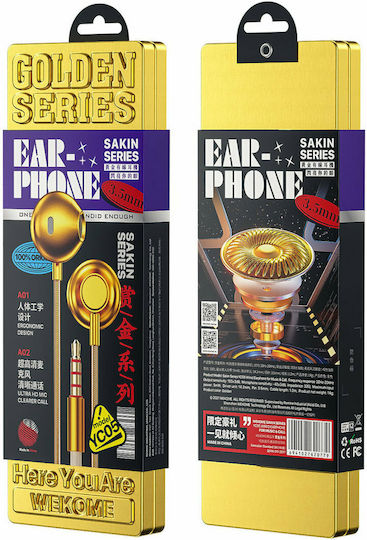 WK YC05 Earbuds Handsfree με Βύσμα 3.5mm Χρυσό