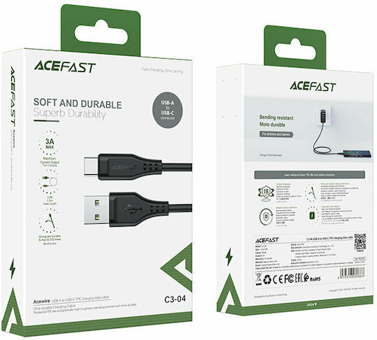 Acefast C3-04 USB 2.0 Cable USB-C male - USB-A 60W Black 1.2m