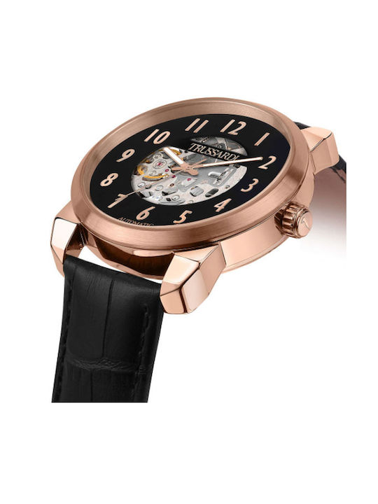 Trussardi T-City Watch Automatic with Black Leather Strap