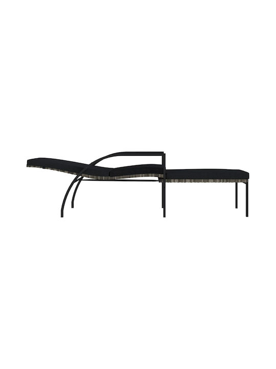 Ξαπλώστρα Rattan με Μαξιλάρι Γκρι / Μαύρη 2τμχ 195x60x102εκ.