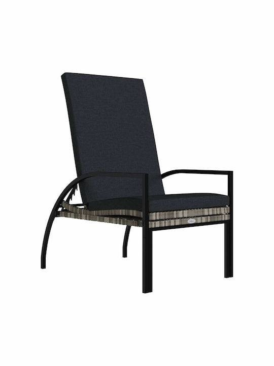Ξαπλώστρα Rattan με Μαξιλάρι Γκρι / Μαύρη 2τμχ 195x60x102εκ.