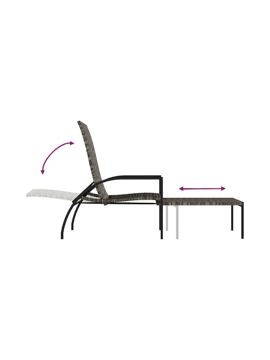 Ξαπλώστρα Rattan με Μαξιλάρι Γκρι / Μαύρη 2τμχ 195x60x102εκ.