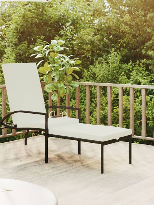 Deckchair Rattan with Cushion Black / White 195x60x102cm.