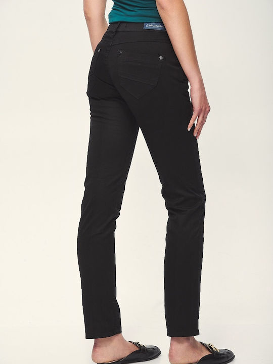 Edward Jeans Ethel Γυναικείο Υφασμάτινο Παντελόνι σε Slim Εφαρμογή Μαύρο