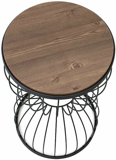 Round Side Table Pino Wooden Walnut / Black M35xW35xH58cm